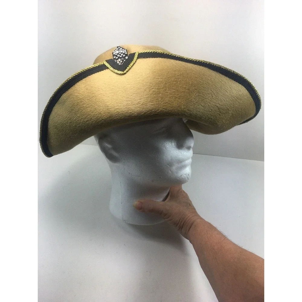 LESLIE JAMES Womens Hat 1950's‎ Vintage Soft Genuine Tan Gold Trim Rhinestones